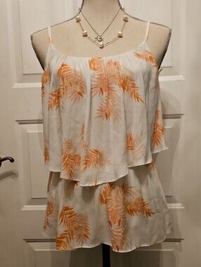 Forever 21 Contemporary Tropical Palm Leaf Print Ruffle Cami Top Small NWOT